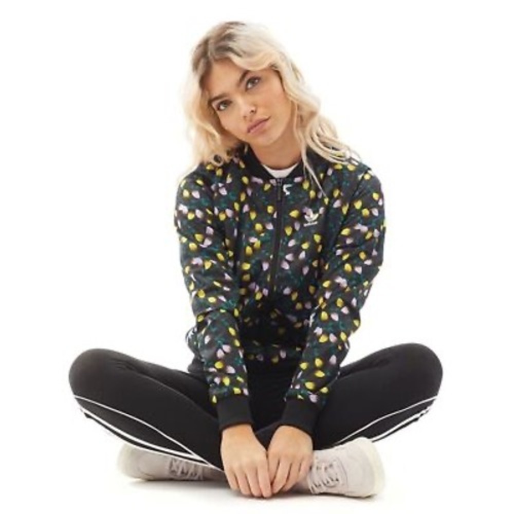 Adidas Originals Track Jacket Floral Black Tulip All over Print Zip Womens Large - Picture 10 of 10